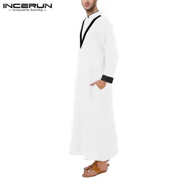INCERUN Vyrų Jubba Thobe Islamo Arabų Kaftan ilgomis Rankovėmis Kratinys 2021 Elegantiškas Mados Artimųjų Rytų Dubajaus Musulmonų Vyrai Rūbeliai Abaja
