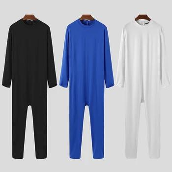 INCERUN Vyrų Jumpsuit Pižama Homewear ilgomis Rankovėmis, O ant Kaklo Laisvalaikio naktiniai drabužiai Minkštos vientisos Spalvos Fitneso Vyrų Rompers Sleepwear S-5XL