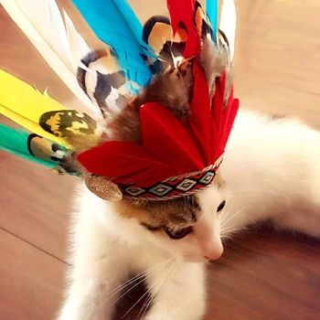 Indėnų Stiliaus Plunksnų Pet Galvos Apdangalai Skrybėlių Juostelės Gumos Juosta Dizaino Pet Kostiumas Festivalis Cosplay Katėms Skrybėlės Priedai