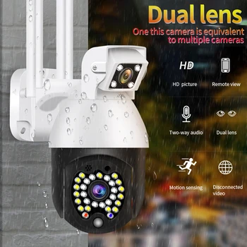 Infraraudonųjų SPINDULIŲ Naktinis Matymas, LED Šviesos Stebėjimo Kameros 1080P WIFI PTZ IP Kamera, Wireless Dual Objektyvas HD VAIZDO Lauko Security Cam 29 Vnt