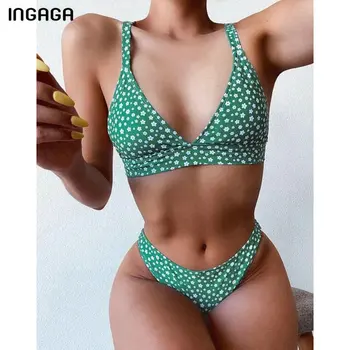 INGAGA Push Up Bikini maudymosi kostiumėlis Moterims Gėlių Spausdinti Maudymosi kelnaites Viršuje Wrap Maudymosi Kostiumas Moterims Seksualus Dirželis Biquini 2021 Naujas Paplūdimio