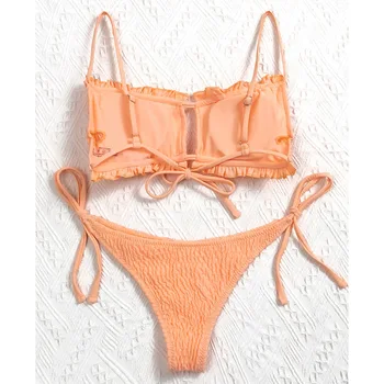 INGAGA Push Up Bikini maudymosi kostiumėlį Iškirpti maudymosi Kostiumėliai Moterims Seksualus Pynimas Biquini String Lankas Maudymosi Kostiumai 2021 Naujas Ruched Paplūdimio