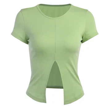 InstaHot o kaklo moterų pasėlių top marškinėliai trumpomis rankovėmis padalinti hem vasaros atsitiktinis mados ruožas marškinėliai 2020 slim kieta moteris viršuje