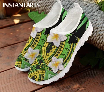 INSTANTARTS Polinezijos Tradicija Genčių Spausdinti Vasaros Butai Sneaker Moterų Geltona Plumeria Havajų Gėlės Dizaineris Loafer