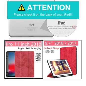 IPad 9.7 2017 2018 A1822 A1823 A1894 A1953 Atveju Pieštukas Turėtojas iPad Pro 11 A1934 A2013 Trifold Stovėti Smart Case
