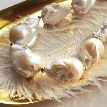 Is Bį Nekilnojamojo Baroko Perlas Didelis Gėlo vandens Perlų 14K Aukso Užpildytas Karoliai 45cm Prabangus Bauda Papuošalai Moterims Šalis Vestuvių