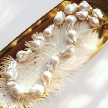 Is Bį Nekilnojamojo Baroko Perlas Didelis Gėlo vandens Perlų 14K Aukso Užpildytas Karoliai 45cm Prabangus Bauda Papuošalai Moterims Šalis Vestuvių