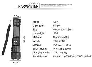 Itin Galingas 8000Lums Taktinis LED Žibintuvėlis USB Įkrovimo Super Šviesus XHP70 Geriausias Kempingas, žvejyba Šviesos 18650 Zoom Fakelas