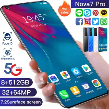 Išmanusis telefonas Huawe Nova7 Pro 7.2 Colių Full HD Ekranas, 512 GB 5000mAh Naujausias Mobiliųjų PhoneAndroid 5G LEISKITE 10 Branduolių mobiliųjų telefonų, Dual SIM