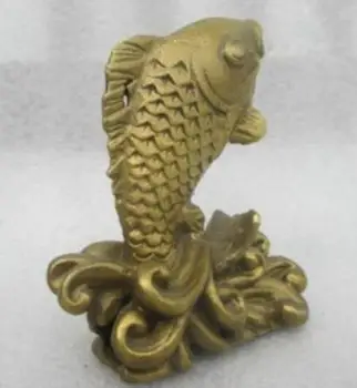 Išskirtinį Reta Kolekcija Kinijos Sendinto Vario Drožyba Turtingas, Laimingas Karpis Žuvies Gyvūnų Statula