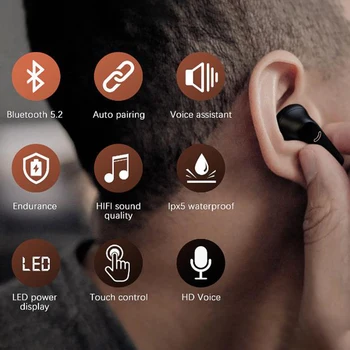 J5 Bluetooth 5.2 Ausinių HD Stereo Bevielės Ausinės Touch 