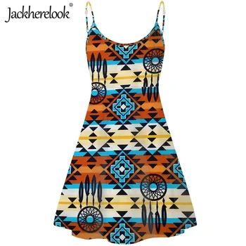 Jackherelook Geometrinis Gimtoji Amerikos Indėnų Spausdinti Moteris Šalis Suknelės Tradicinių Afrikos Genčių Dizaino Spageti Dirželis Suknelė