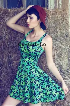 Jamaika suknelė Klevo lapų spausdinimo Žalios suknelės Vasarą Moterys Bakas suknelė
