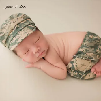 Jane Z Ann Naujagimių fotografijos drabužiai berniukams armijos karinę uniformą kūdikių studija fotografavimo priedai hat+kelnės