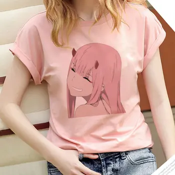 Japonijos Anime ir Animacinių filmų Darling Į Franxx Harajuku Nulis DU Graži Mergina Moterims Topai Laisvi Vasarą, Trumpas rankovėmis Moteriška T-shirt