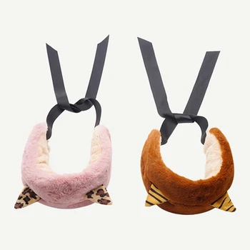 Japonijos Moterų Žiemos Tirštėti Fuzzy Pliušinis Earmuffs Lankelis Cute Kačių Ausys Nėriniai-Up Bowknot Earflap Hairband Ausies Šilčiau