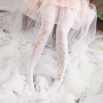 Japonijos Preppy Stilius Gilding Rose Modelis Legging kawaii Lolita Girls Cosplay Šiltos Pėdkelnės Gėlių Šilko Kojinės Naujas Antblauzdžiai
