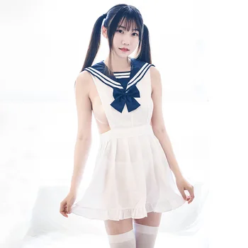 Japonijos Studentų Mergaitės mokyklinę Uniformą Sailor Apykakle Suknelė Moterims, Cosplay Kostiumai, Prašmatnus, Seksualus karinio jūrų Laivyno JK Lankas-mazgas Backless Suknelės