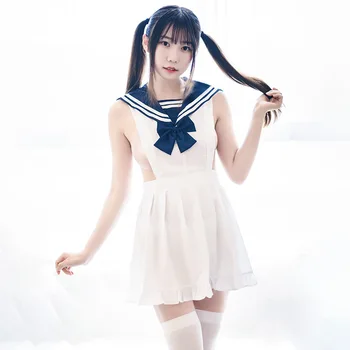 Japonijos Studentų Mergaitės mokyklinę Uniformą Sailor Apykakle Suknelė Moterims, Cosplay Kostiumai, Prašmatnus, Seksualus karinio jūrų Laivyno JK Lankas-mazgas Backless Suknelės