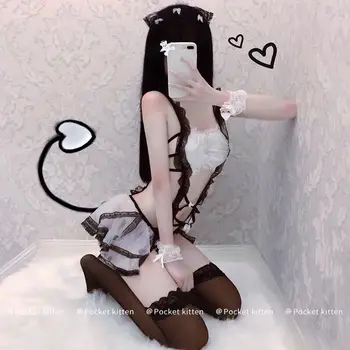 Japonijos Tarnaitė Cosplay Seksualus Kostiumai Perspektyvos, Moteriškas Apatinis Trikotažas, Apatiniai Tarnautojas Klasikinio Erotika Nėrinių Apranga Babydoll Sexy Apranga