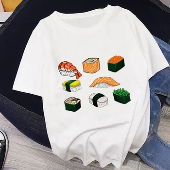 Japoniškas Stilius Suši Pasisekė Katė Print T-shirt Moterims, Kawaii Harajuku Laisvalaikio Streetwear Tracksuit Asmenybė 