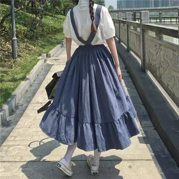Japonų Mokyklos Mergina Elegantiškas Kostiumas Jumpsuit Suknelė Moterims Kawaii Drabužius Harajuku Princesė Saldus Lolita Big Swing Preppy Stilius