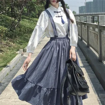 Japonų Mokyklos Mergina Elegantiškas Kostiumas Jumpsuit Suknelė Moterims Kawaii Drabužius Harajuku Princesė Saldus Lolita Big Swing Preppy Stilius