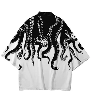 Japonų Stiliaus Suaugusiųjų Kimono Yukata Drabužiai Laisvi Spausdinti Haori Atsitiktinis Megztinis Moterims, Vyrams Marškinėliai Negabaritinių 4XL Streetwear T-Shirt