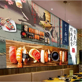 Japonų Stiliaus Ukiyo-e Freskos Suši Temą Tapetai, 3D Virtuvės Restoranas Pramonės Dekoro Kultūros Fone Sienos Popieriaus 3D