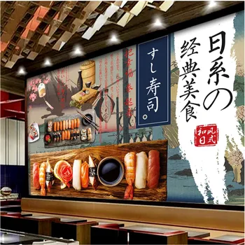 Japonų Stiliaus Ukiyo-e Freskos Suši Temą Tapetai, 3D Virtuvės Restoranas Pramonės Dekoro Kultūros Fone Sienos Popieriaus 3D