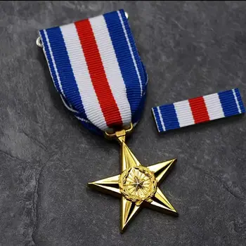 JAV Armijos Sudarymo Medalis Silver Star Medaliai Penkerių-pažymėjo Žvaigždutė Pagyrimu Juostelės Karinės Minint Ženklelis Pin
