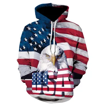 JAV vėliavos erelis hoodie vyrų street wear 3D hoodie animacija, 3D atspausdintas hoodie palaidinukė gyvūnų vyrų ir moterų atsitiktinis sweatsh