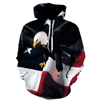 JAV vėliavos erelis hoodie vyrų street wear 3D hoodie animacija, 3D atspausdintas hoodie palaidinukė gyvūnų vyrų ir moterų atsitiktinis sweatsh
