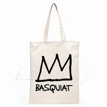 Jean - Michel Basquiat Naujas Atvyksta Meno Drobė Maišelis Entire Paprasta Spausdinti Pirkinių Maišeliai Mergaitės Gyvenimo Atsitiktinis Pacakge