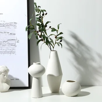 Jingdezhen Brūkšniuotosios Keramikos Vaza Zen Paprastas Gėlių Konteinerių Baltas Vazonas Europos Stiliaus Stalviršio Šiuolaikinių Namų Puošybai
