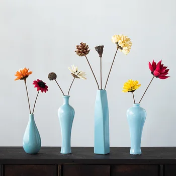 Jingdezhen Kinijos paprastas Japonų Zen keramikos stalo mėlyna maža vaza džiovintų gėlių dekoracija