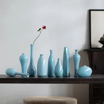 Jingdezhen Kinijos paprastas Japonų Zen keramikos stalo mėlyna maža vaza džiovintų gėlių dekoracija