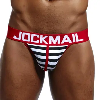 JOCKMAIL Prekės ženklo vyrai bikini Gėjų apatiniai Seksualus dryžuotas string bikini trumpikės cuecas calzoncillos hombre slydimo Medvilnė vyriškos kelnaitės