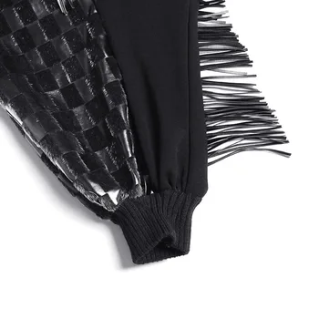 Johnature Žiemos Tirštėti Streetwear Plius Dydis Prarasti Kratinys PU Kutas Moterų Suknelė 2021 Naujas O-kaklo Mados Šiltas Juodos Suknelės