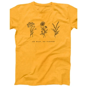 Jokio Lietaus, Jokio Gėlių Grafinis Tee Marškinėliai Wildflower T-shirt Moterims, Geltona Medvilnės marškinėliai 90-ųjų Vasaros Mados Viršų Tee Lašas Laivybos