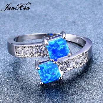 JUNXIN Moterų Moterims Unikalus Piršto Žiedą Mados Vestuvių Žiedas White Blue Fire Opal Akmens Žiedas Derliaus Aukso Papuošalai Užpildyti