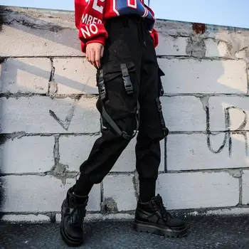Juoda Aukšto Juosmens Krovinių Kelnės Moterims Atsitiktinis Punk Kelnes Gotikos Streetwear Pieštuku Harajuku Kietas Kelnės Mados Hip-Hop Mergaičių Kelnės