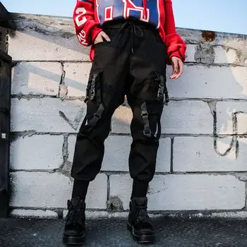 Juoda Aukšto Juosmens Krovinių Kelnės Moterims Atsitiktinis Punk Kelnes Gotikos Streetwear Pieštuku Harajuku Kietas Kelnės Mados Hip-Hop Mergaičių Kelnės