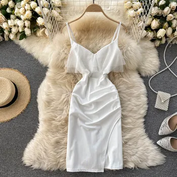 Juoda/Balta Seksualus Akių Kratinys Bodycon Mini Suknelė Moterims, Elegantiškas V-Kaklo, Atvira Nugara Plonas Spagečiai Dirželis Vestidos Moterų Mados