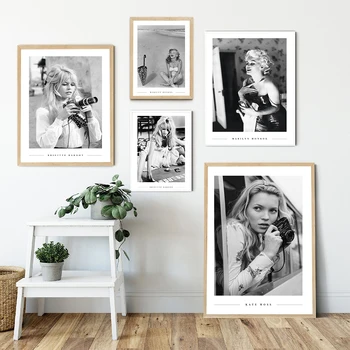 Juoda ir Balta Garsus Modelis Foto Vintage Nuotraukos Meno Tapybos Brigitte Bardot Mariyn Monroe Mados Plakatas Drobė Spausdina Dekoras