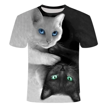 Juoda ir balta Katė 3D marškinėliai Vyrams marškinėlius Vasaros Tees Atsitiktinis Marškinėliai trumpomis Rankovėmis Viršūnes AnimalPrint Streetwear DropShip
