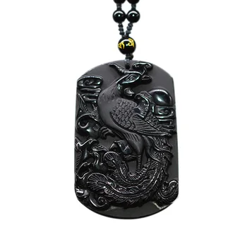 Juodasis Obsidianas Phoenix Karoliai Pakabukas Didelis Paukštis Papuošalai Amuletas Juoda Pasisekė Papuošalai