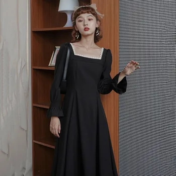 Juodos spalvos Gotikos Suknelė Moterims Rudenį Nėrinių Saldus Šalis Suknelė Moterų Harajuku Hepburn Stiliaus Koren One-piece Suknelė Rudenį Dėvėti Moterims 2020 m.