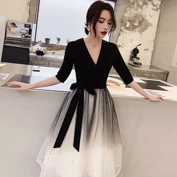 Juodos spalvos Moteriški Vakarą Cheongsam Vestuvės Dress Rytų Stiliaus Elegantiškas Kelio Ilgis Qipao Ilgai Chalatai Retro Vestido XS-XXXL