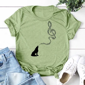 Juokinga Muzikos Marškinėliai Moterims Vilkas Atspausdintas Grafinis Tee Trumpas Rankovės Crewneck Laisvi Marškinėliai Mados Muzikos Festivalis T-shirts